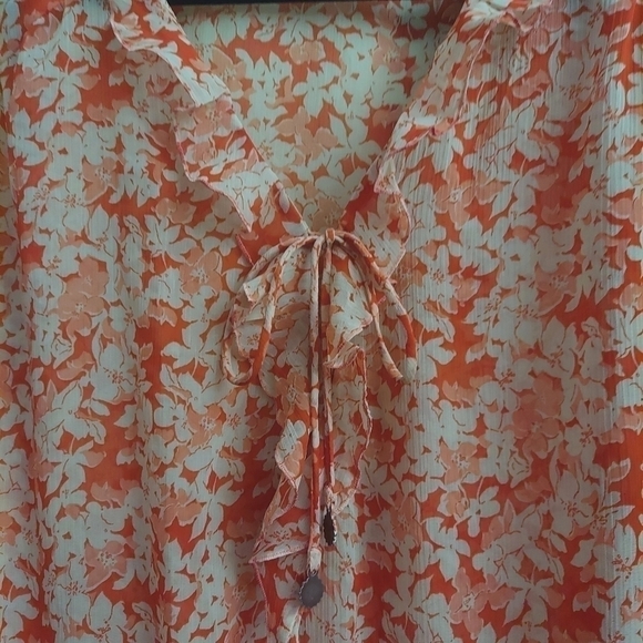 ZARA Orange Floral Drop Waist Ruffle Lightweight Boho Dress - Picture 4 of 14